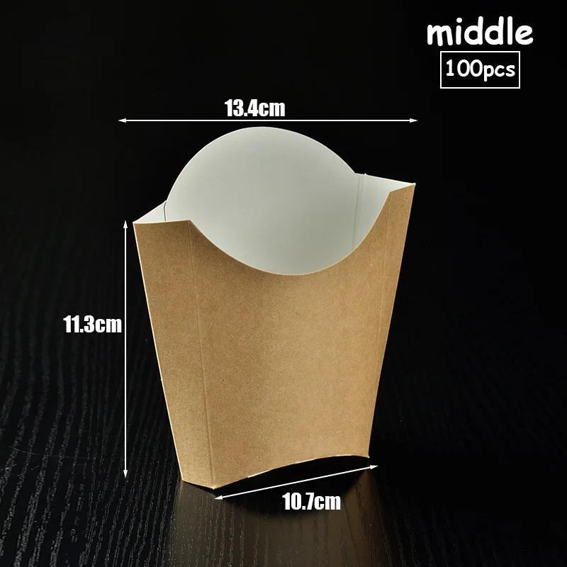 Middle-100pcs Коробка для картофеля фри фаст-фуд упаковка на вынос крафт-бумага миска для перекуса антимасляные чашки вынимают быстро держатели пищи одноразовые инструменты - Цвет: Middle-100pcs