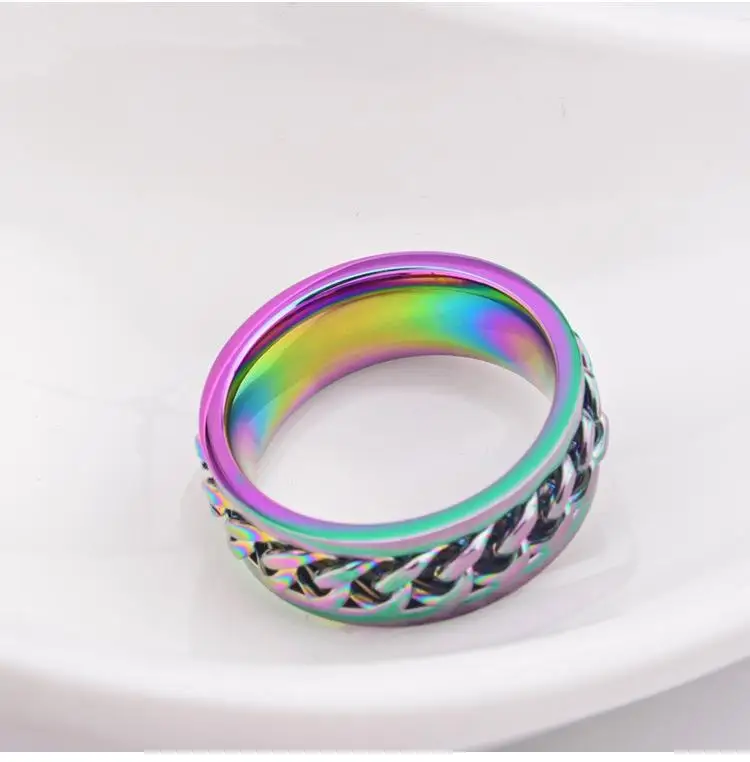 Для мужчин модные панк ювелирные изделия Красочные цепи Титан Сталь кольца|titanium