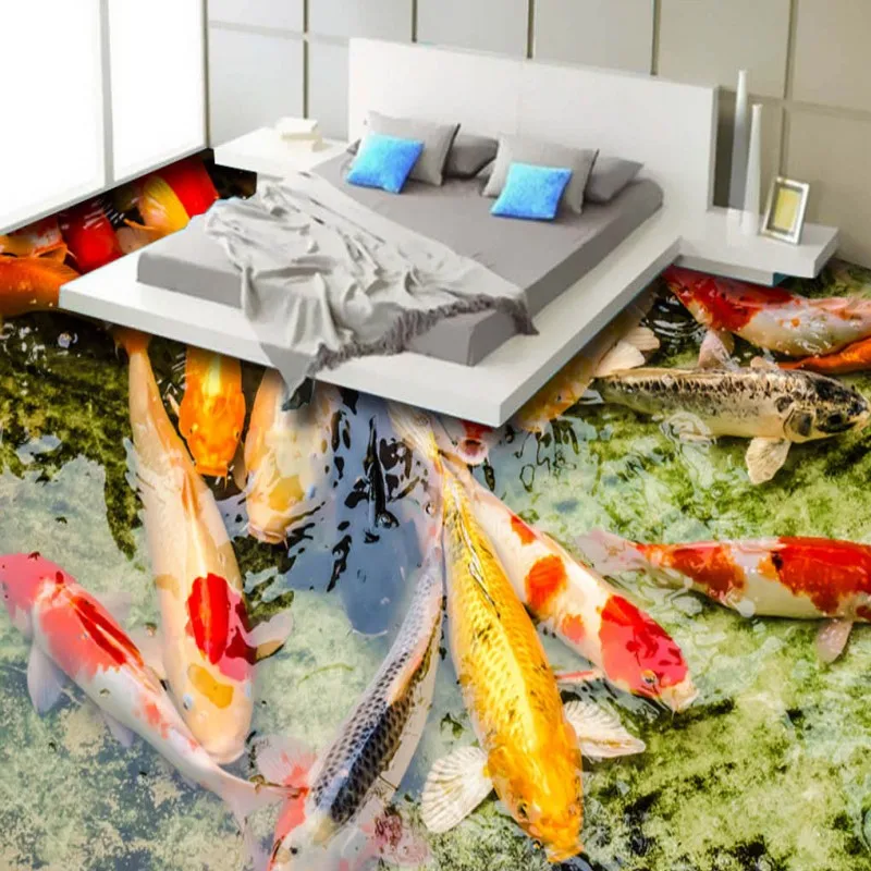 Фото Free Shipping Wealth carp playing water 3D floor painting thickened self-adhesive living room bathroom bedroom flooring mural Free Shipping Wealth carp playing water 3D floor painting thickened self-adhesive living room bathroom bedroom flooring mural