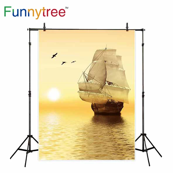 Фоны Funnytree для фотостудии Морской парусник солнце Природный вид