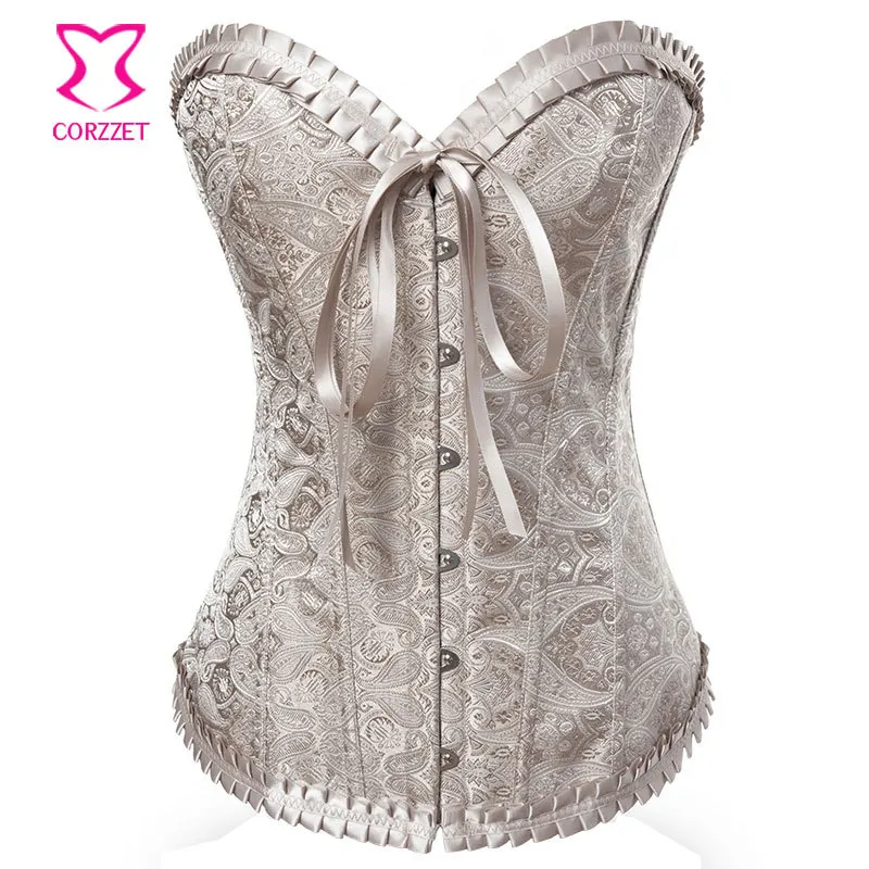 Paisley Pattern Overbust Corsets and Bustiers Sexy Korsett For Women Corselet Pleated Trim Gothic Corset Top With G-string | Женская
