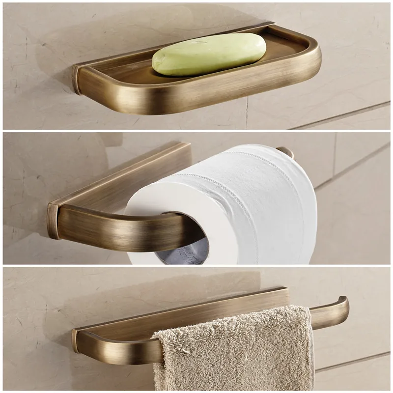 

Bathroom Hardware Kit Antique Brass Towel Bar Roll Paper Hooks Soap Dish Drill Hole Wall Mounted Bath 3 Piece Sets Accessories