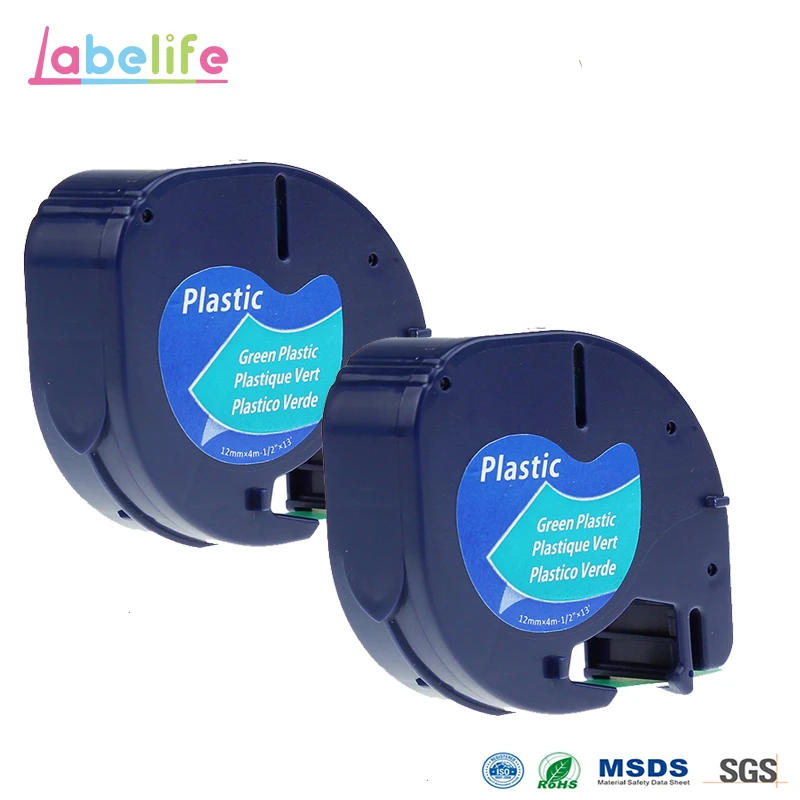 Labelife 2 пакета LetraTag лента Черная на зеленом 91204 совместимая наклейка с DYMO для