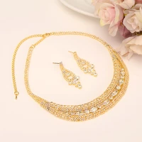 gold stone flower wedding jewelry sets cubic zirconia elegant engagement earring for women girls charms gift accessories
