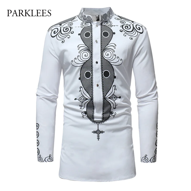 Длинная Мужская футболка с длинным рукавом и пуговицами черная белая