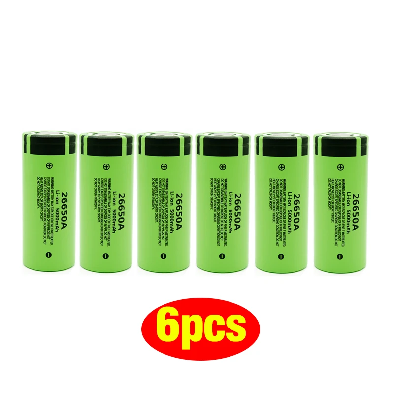 6PCS Аккумулятор для Panasonic 26650A 3,7 V 5000 mAh высокой емкости 26650 литий-ионные аккумуляторы - Цвет: 6PCS