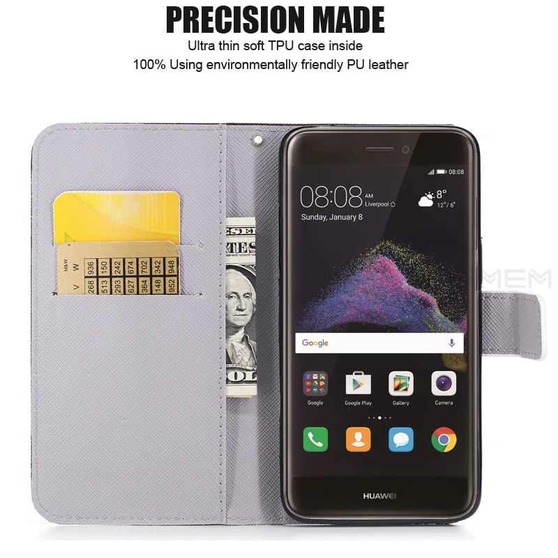 Frvsimem чехол для Huawei Y5 II Y5II P8 Lite 2017 P9 Mini P10 Honor 6C 6X кошелек искусственная кожа + ТПУ