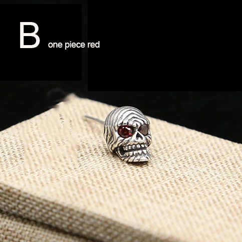 B red one piece Новые серьги-гвоздики, 925 пробы, серебряные серьги-гвоздики, Винтажные Ювелирные изделия, тайское серебро для женщин и мужчин, индивидуальный череп GE4 - Окраска металла: B red one piece