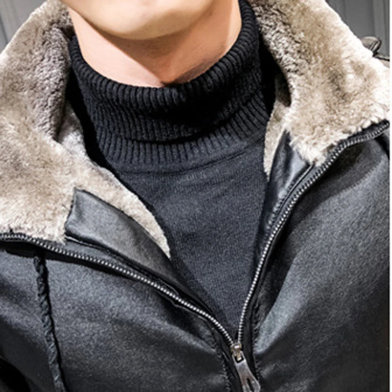 Осенне зимние мужские кожаные куртки утолщенные теплые бархатные пальто больших