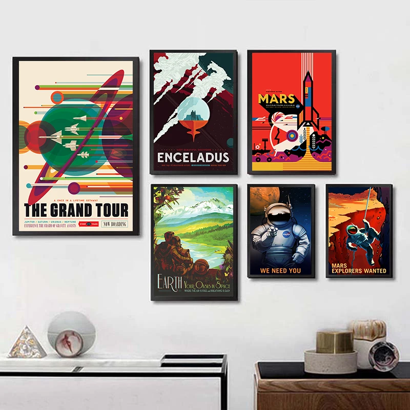 Мультфильм планеты звезда ракета космонавт путешествия настенная живопись
