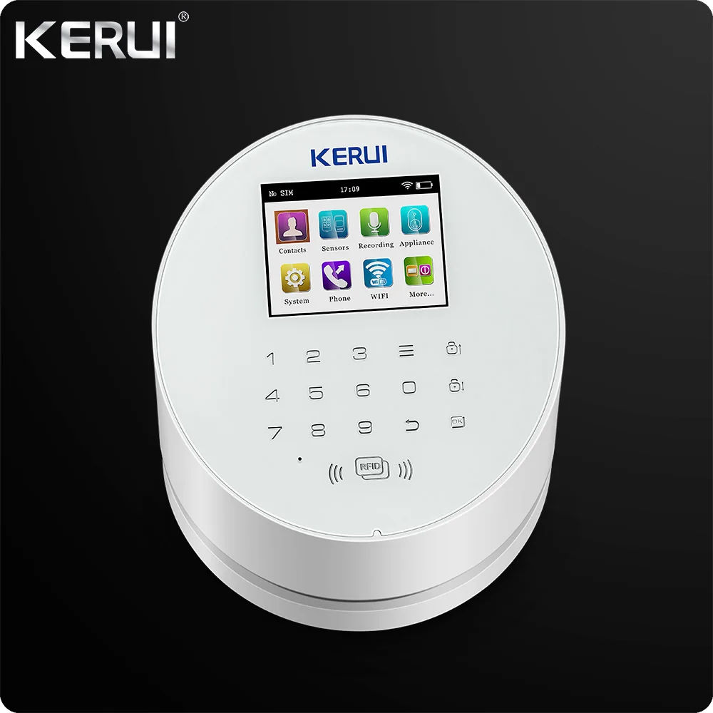 KERUI W2 WiFi GSM PSTN RFID Home Alarm Security System TFT color LCD Display IOS Android App pir motion Vibration door sensor |