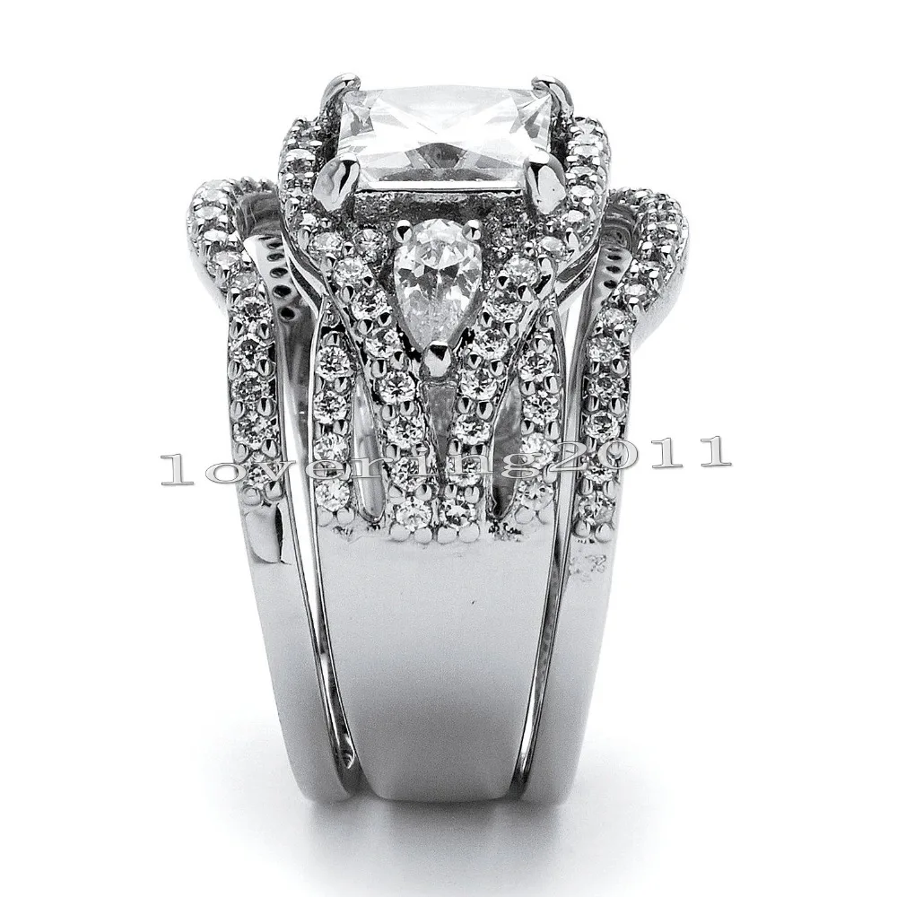 Кольцо и обручальное кольцо с фианитом 7 мм 10 карат размер 5 11|ring set|wedding bandprincess cut |