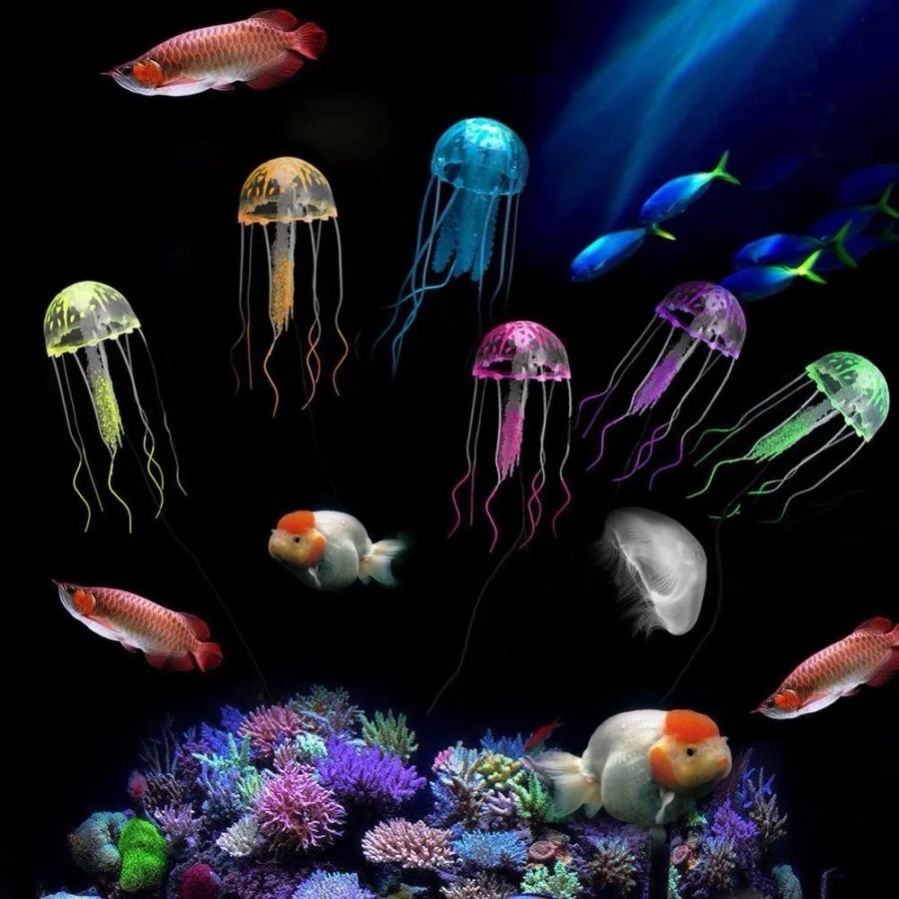 Разноцветные искусственные Медузы для аквариума флуоресцентные из силикона