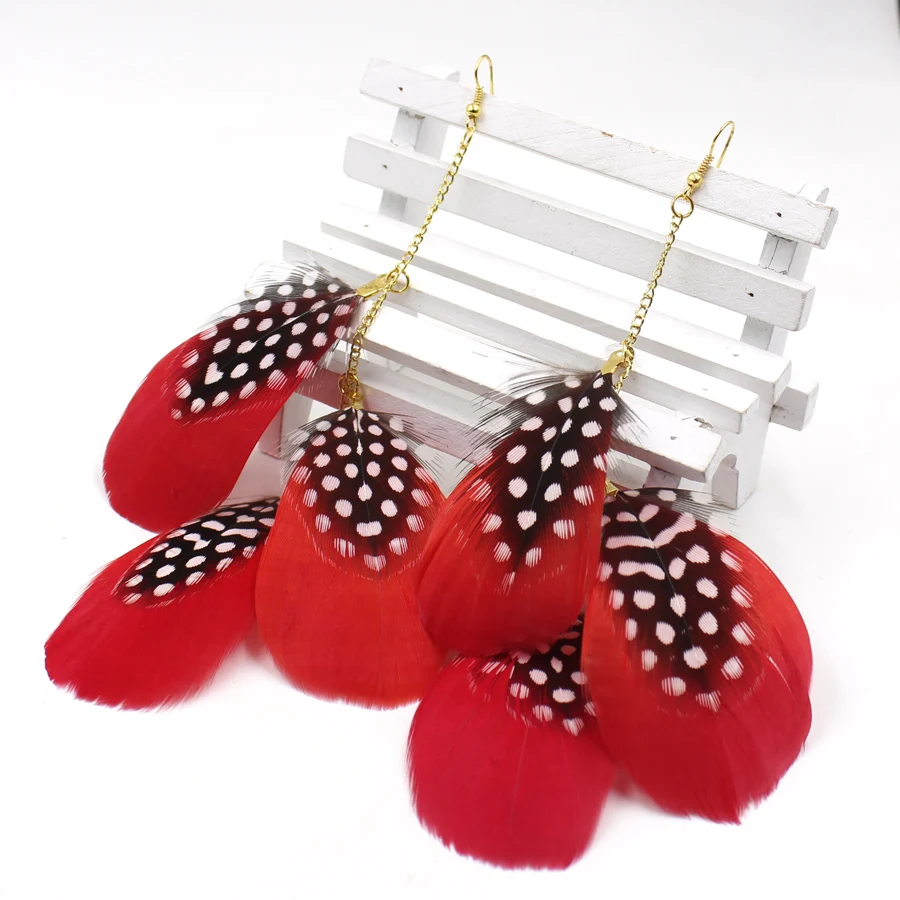 Модные Красочные точечный Серьги с перьями для женщин в этническом стиле длинные