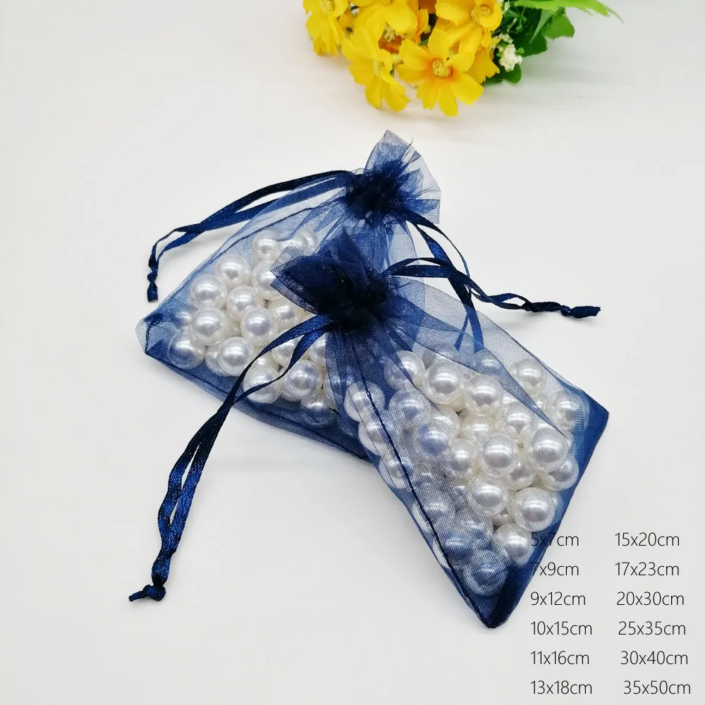 Navy Blue Organza Bag Drawstring Pouch Jewelry Box Gift For Earring/Necklace/Ring/Jewelry Display Packaging Bags Organizer | Украшения и