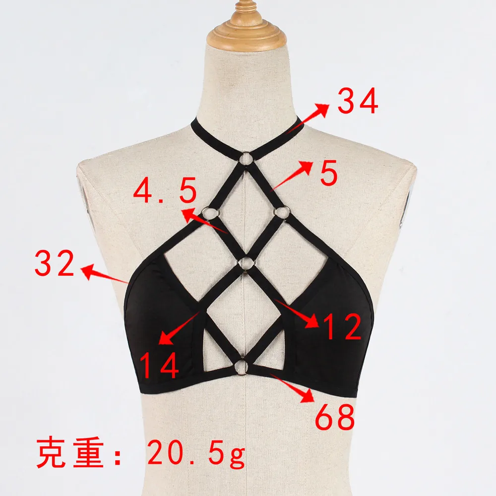 

sexy Goth Lingerie Elastic Alluring Harness Bustier Women Hollow Out Cage Bra Bandage Strappy Halter Bra BELT Top J50