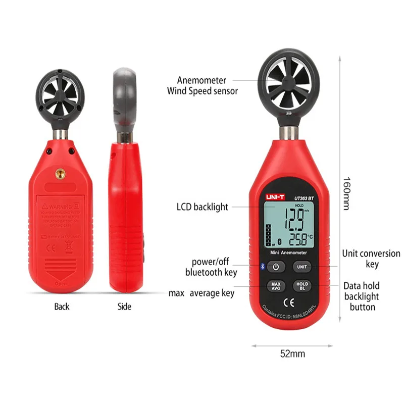 UNI-T UT363BT измеритель скорости ветра цифровой Bluetooth карманный размер Анемометр измерение термометр Мини Ветер метр Анемометр