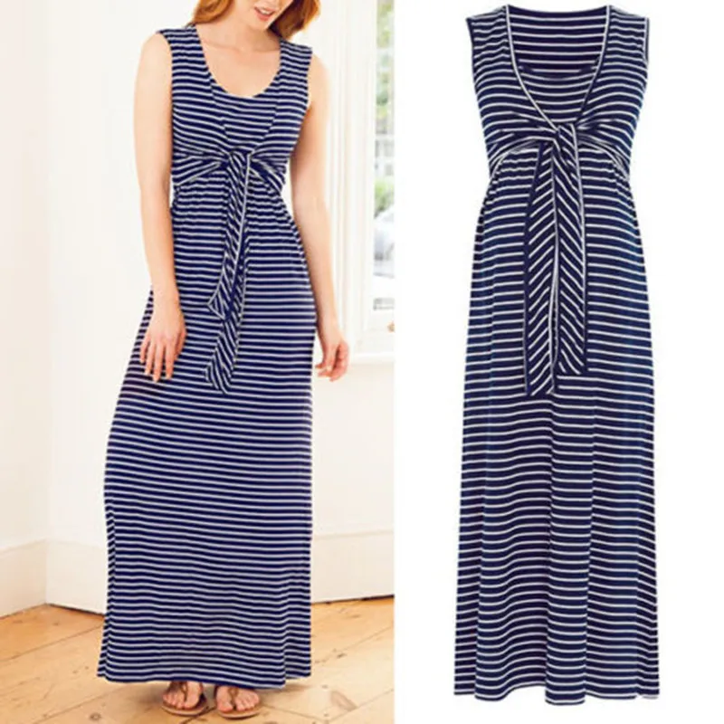 Summer Pregnant Women Sleeveless Dress Striped Clothes Silent And Nursing Dresses Tops Vestido | Женская одежда