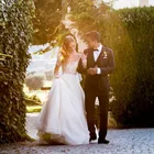Винтажное ТРАПЕЦИЕВИДНОЕ свадебное платье с длинным рукавом и круглым вырезом, кружевные ленты с открытой спиной, богемное свадебное платье, свадебное платье в стиле кантри, 2019