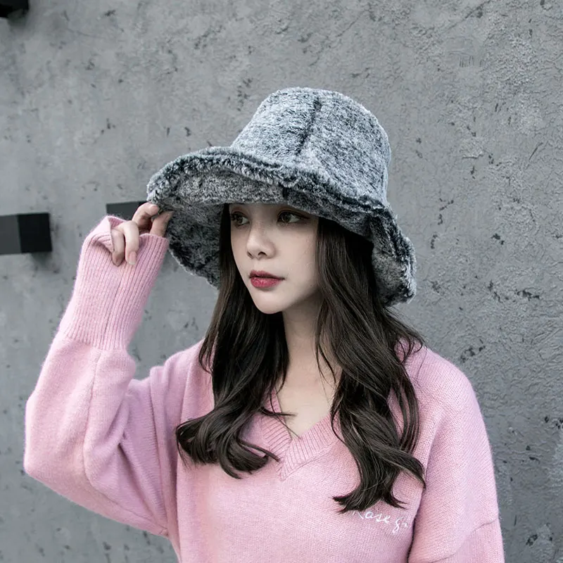 Girl Thicken Fisherman Hat Autumn Winter Women Warm Pure Color Bucket Cap Japanese Sweet Lovely Korean Retro Female Caps H7277