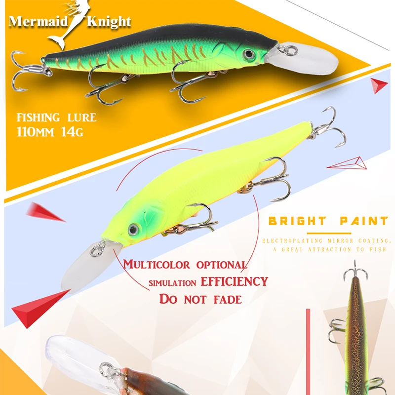 MermaidKnight Рыболовная Приманка Minnow 110 мм 14 г вольфрамовый шар Crankbait приостанавливает