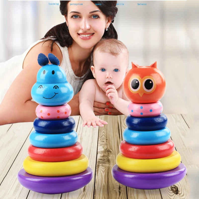 

Rainbow Set Tower Infant Baby Wooden Blocks Set Column Tumbler Educational Colorful Toys Children's Gift Toys