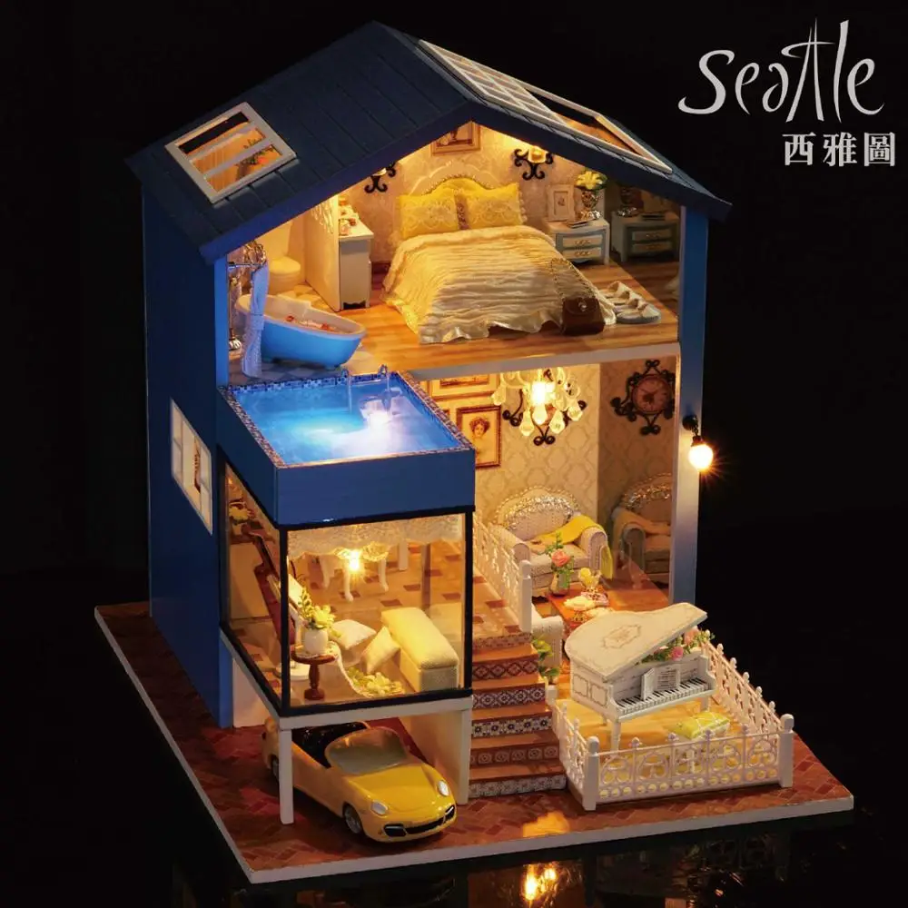 A061 Diy деревянный кукольный дом Miniatura 3D модель наборы виллы кукольные домики
