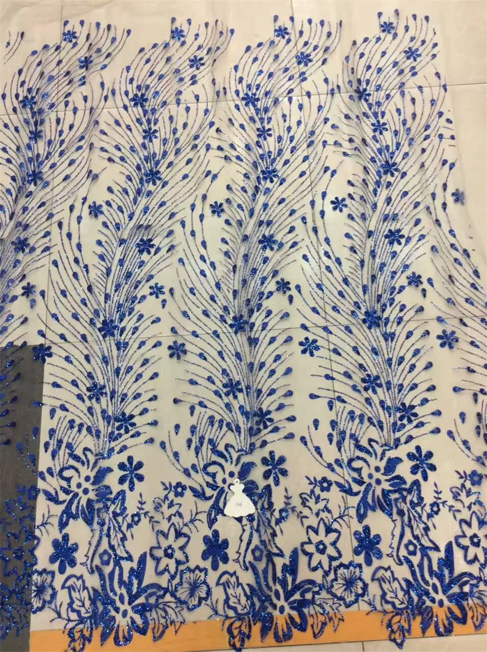 Синее кружево с приклеенными блестками французский дизайн золотые блестки ткань