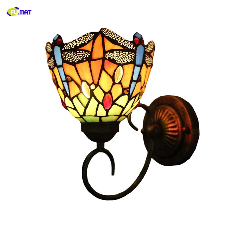 Фумат Тиффани Настенные Бра Светильник Стрекоза LED Ретро стиль проход витражное