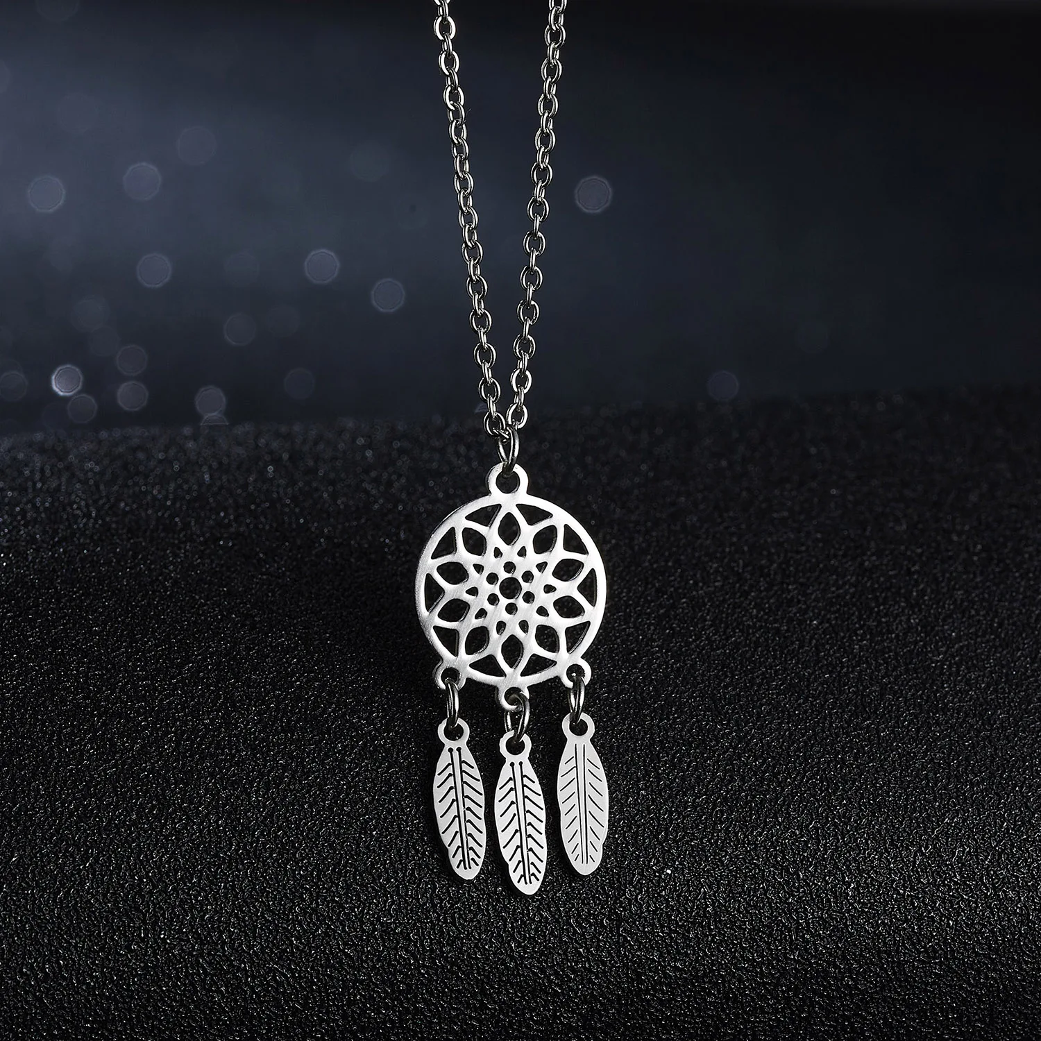 Rinhoo Stainless Steel Necklaces For Women Men Lover's Dream Catcher Lotus Silver Color Pendant Necklace Engagement Jewelry Gift |
