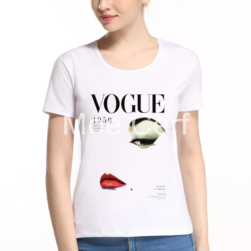 Новые поступления модные летние футболка Для женщин VOGUE с принтом белый футболки
