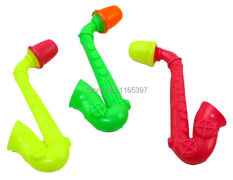 Free ship fine cheap lot of 24pc Dazzling mini plastic saxophone whistle kids party toys games bag pinata stock fillers prizes