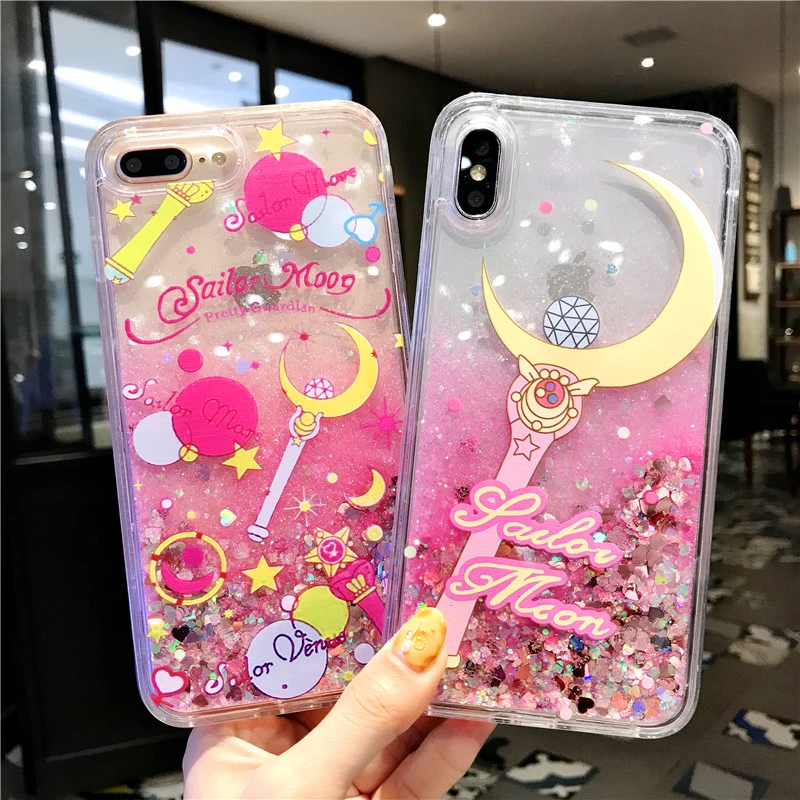Для iphone XS max XR X Сейлор Мун динамический с блестками и жидкостью чехол сияющими +
