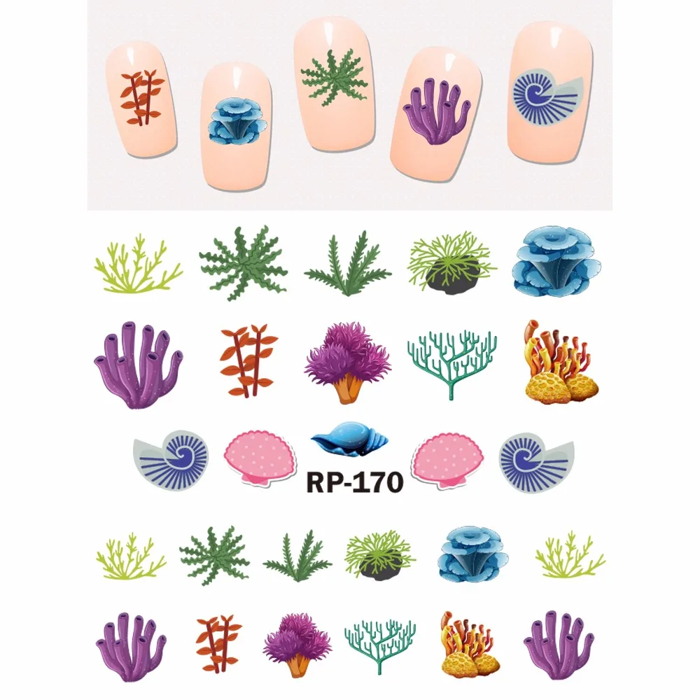 NAIL ART BEAUTY наклейка на ногти водная наклейка слайдер мультфильм дельфин рыба морские водоросли морская лошадь отельник Краб коралловый RP169-174