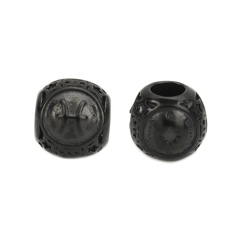 DoreenBeads 304 распорка из нержавеющей стали бусины Круглый черный знак созвездий 10 мм(3/") Диаметр., Отверстие: Приблизительно 4,3 мм, 1 шт - Цвет: Pisces
