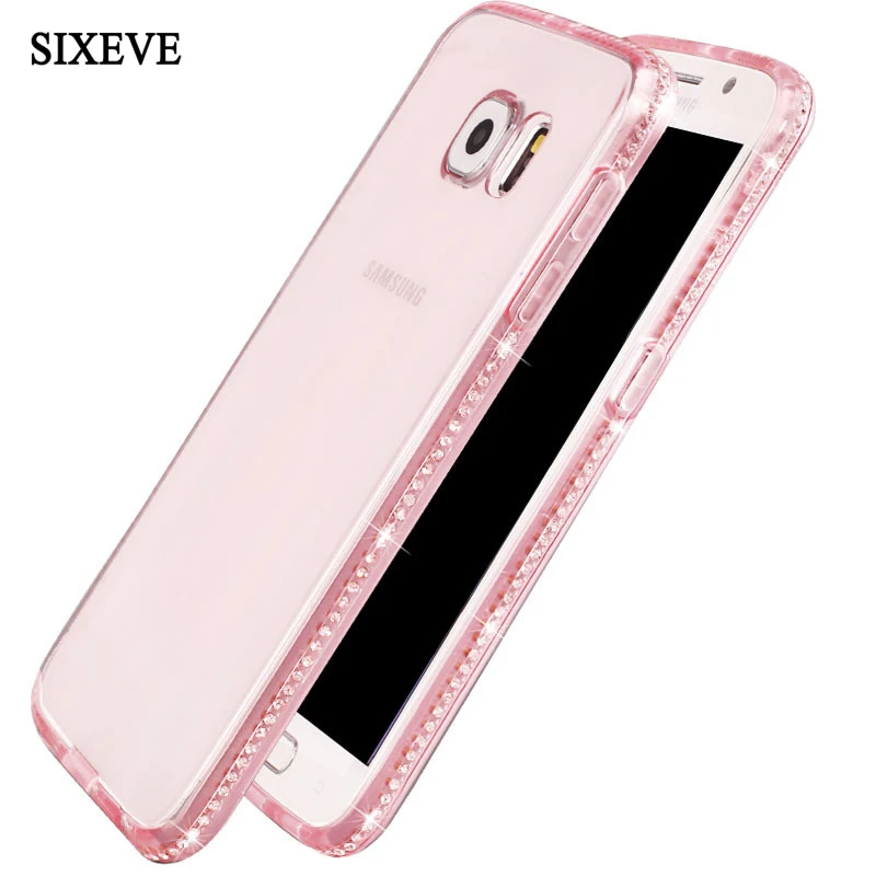 SIXEVE Diamond Phone Case For Samsung S7 Edge S8 S9 + Plus S5 S6 Note 4 5 Ultra-thin Transparent Cover S8+ S9+ Note5 |