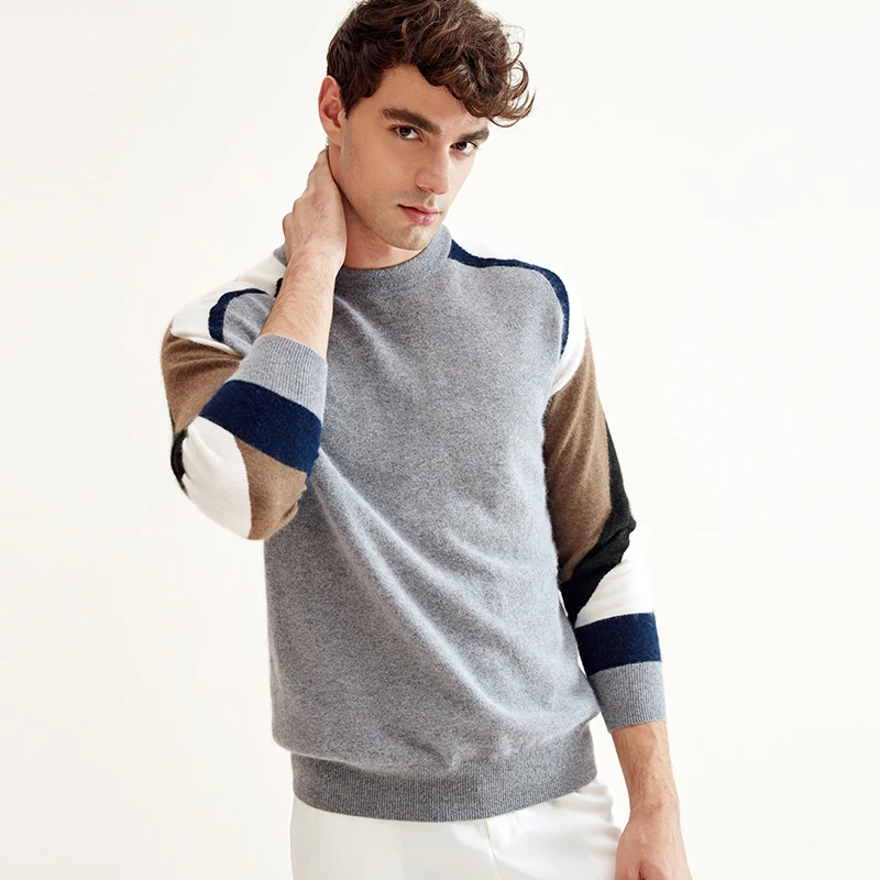 

ZHILI 2018 New Autumn Winter Round Neck Stitching Color Cashmere Sweater