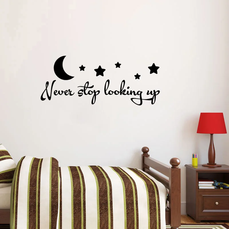 Виниловая наклейка на стену стикеры с надписью Never Stop Look Up Вдохновляющие буквы
