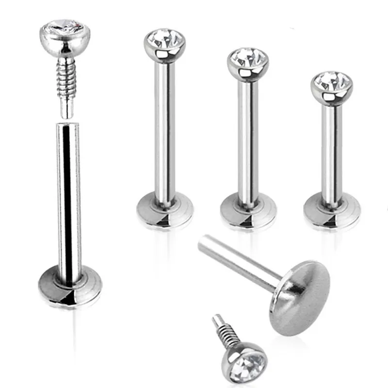 

12pcs/lot Mixed 6 8 10mm Surgical Stainless Steel Crystal Labret Lip Bar Ring Piercing Ear Cartilage Tragus Sexy Body Jewelry