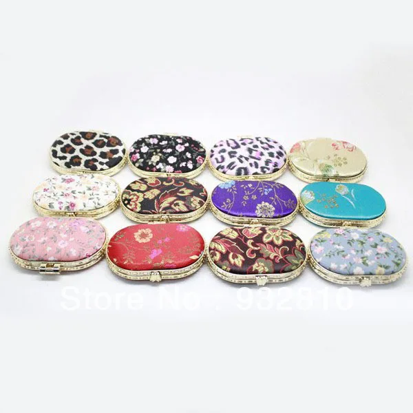 Классическое овальное мини-зеркало для макияжа с цветочным узором 75*60*11 мм