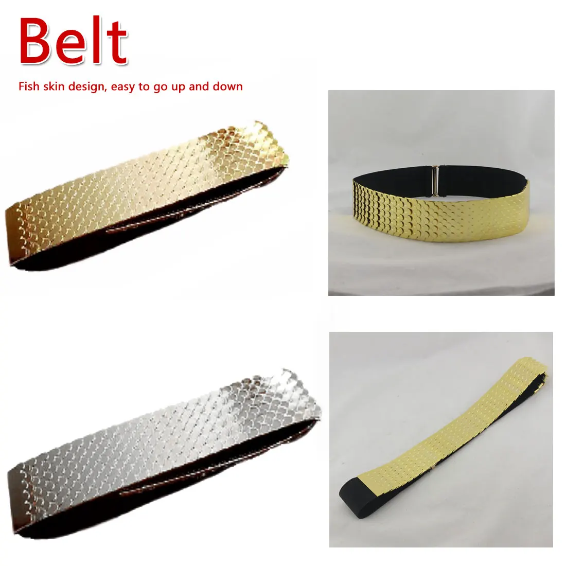 4.5cm Wide Fish Skin Belts Women Belt Gold Silver Metal For Women Fashion Elastic Belt Apparel Accessories belts for dresses