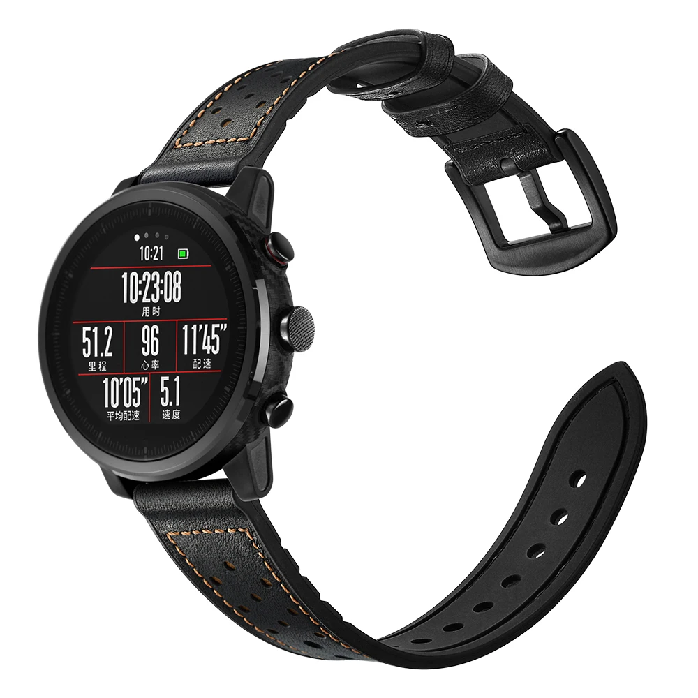 Кожаный ремешок для Xiaomi Huami Amazfit темп Stratos Смарт часы браслет для Xiaomi Amazfit ремешок из натуральной кожи ремень 22 мм