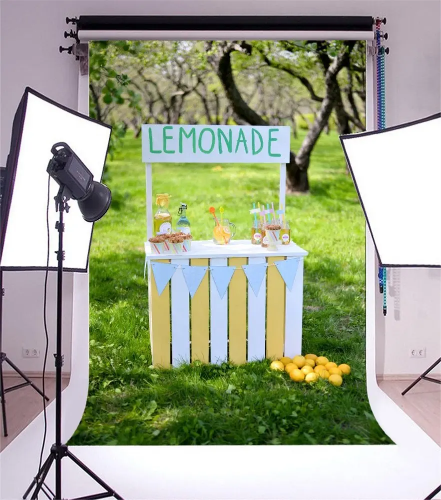 Photography Backdrop Lemonade Stand on Green Grass Spring Photo Background Party | Электроника
