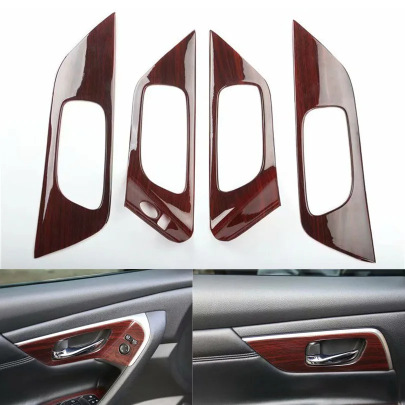 Wood Color Для Nissan Altima 2013 для леворульных автомобилей автомобиля накладка на внутреннюю дверную ручку уравновешивание автомобиля стайлинга ABS автомобильные аксессуары 4 шт./компл - Название цвета: Wood Color