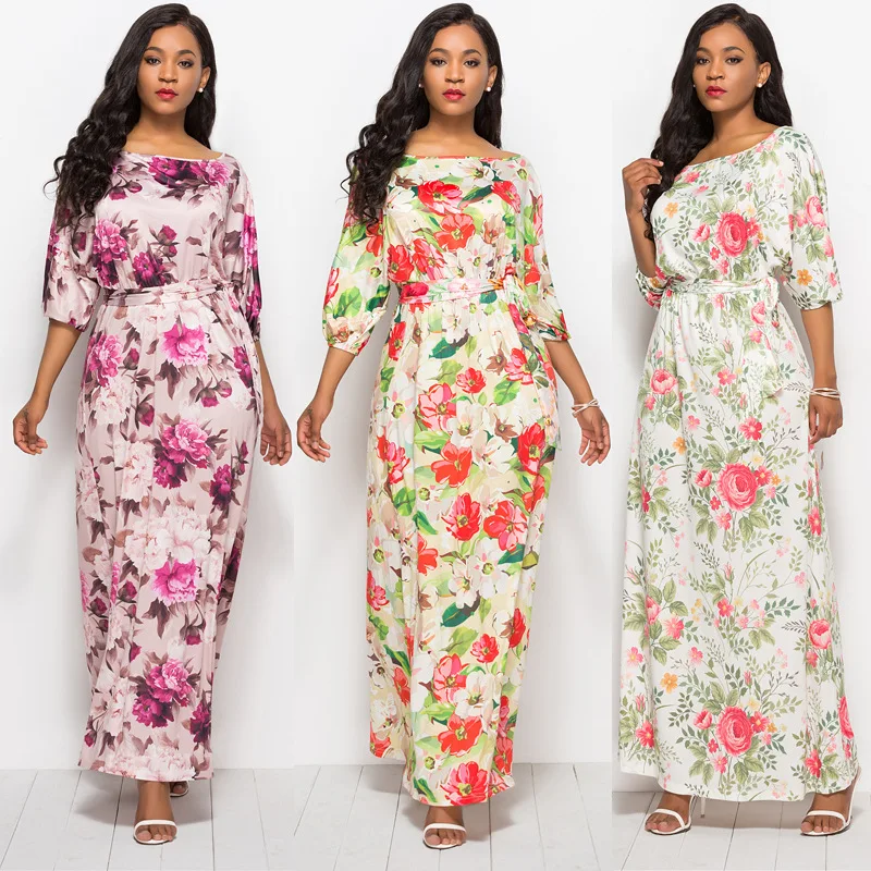 

New hot fashion big size sleeve women's dress national style casual female dress big fat MM loose print female high waist dress