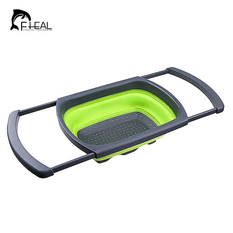FHEAL 1 piece Foldable Silicone Colander Fruit Vegetable Washing Basket Strainer Collapsible Drainer With Handle Kitchen Tools | Дом и сад