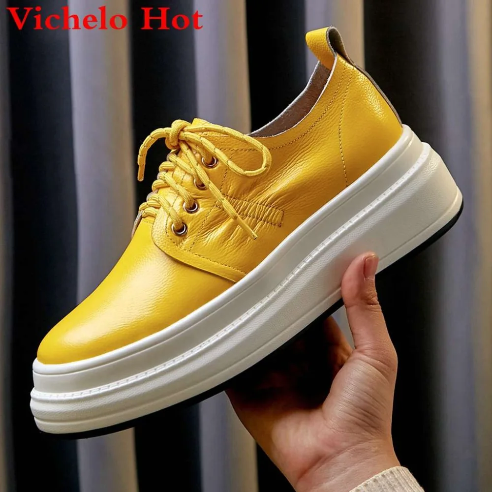 

Кроссовки Vichelo из натуральной кожи, на шнуровке, с высоким круглым носком, в европейском стиле