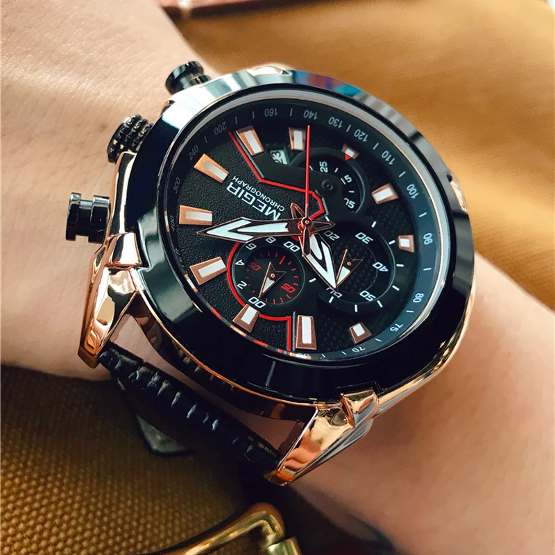 Megir Новая мода хронограф повседневные кварцевые часы мужские военные спортивные