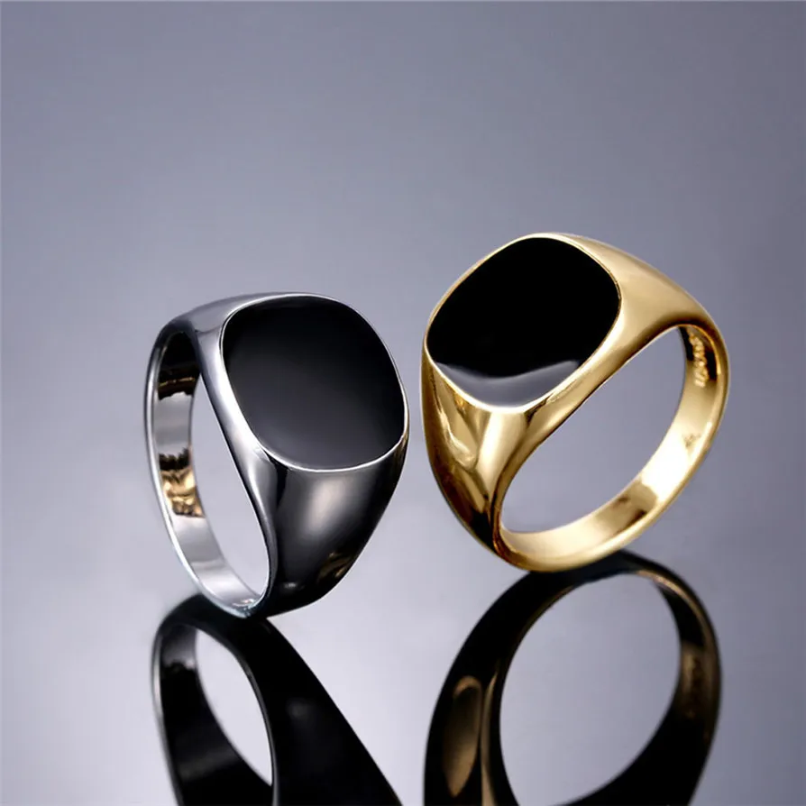 Модные кольца квадратные с большой шириной стальное мужское кольцо на палец - Фото №1