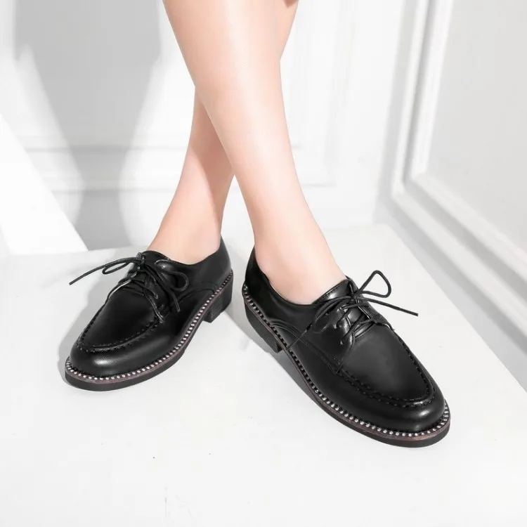 2017 Fashion Female Student's Oxfords Lace Up Shallow Mouth Pure Color Flat Heel Comfortablel Casual Women's Shoes170513-2 | Обувь